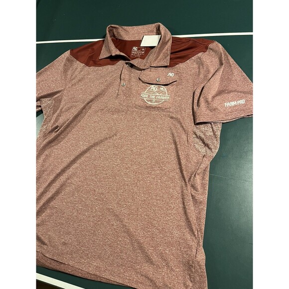 Men’s AG Gear Fore The Farmer Golf Polo Shirt LARGE Maroon Snap Farm Pro Stretch - Picture 3 of 7
